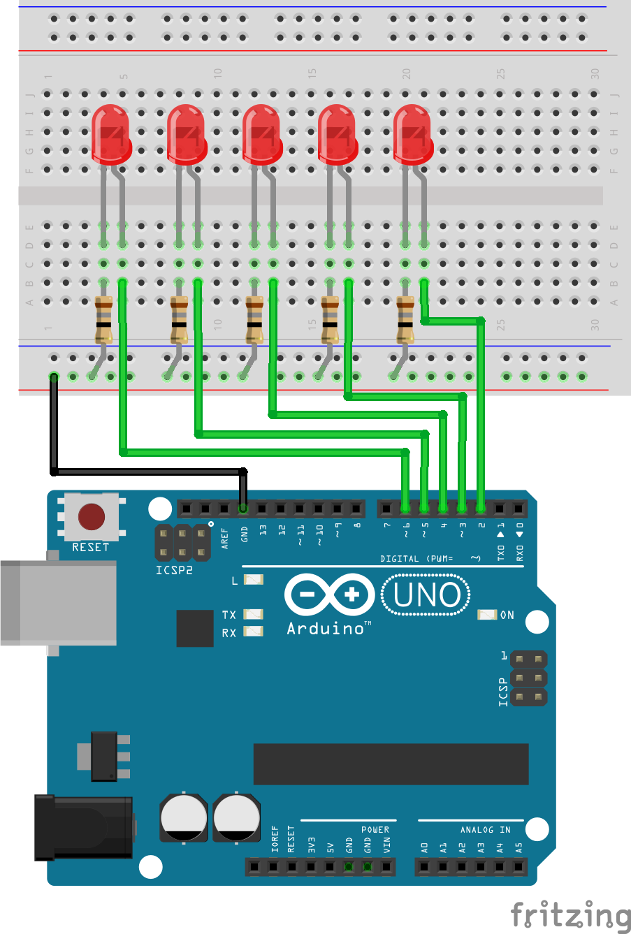 arduino 5leds circuito