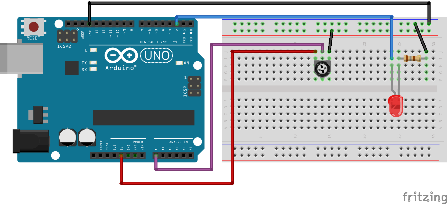 arduino potenciometro led circuito
